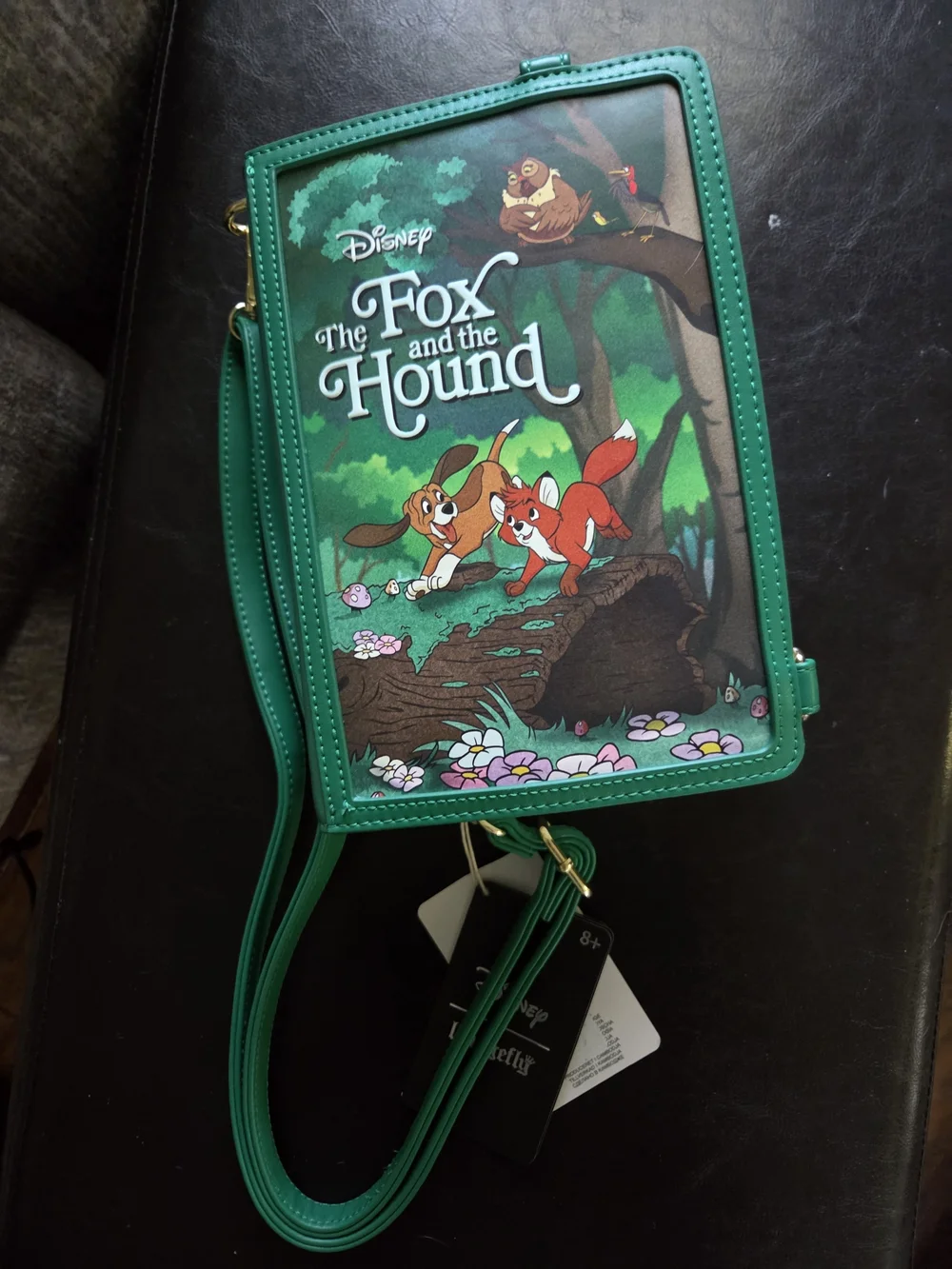 Disney The Fox and the Hound Green Loungefly Convertible Backpack &Crossbody Bag
